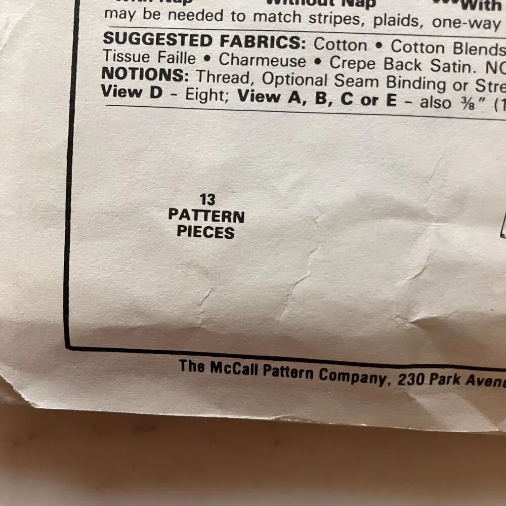 McCall Sewing Pattern 8813 Women’s Dresses Size 12, 14 & 16 Vintage Uncut‎